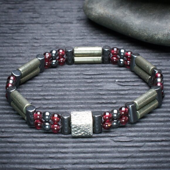 Pyrite and Garnet Double Power Bracelet - Picture 1 of 2